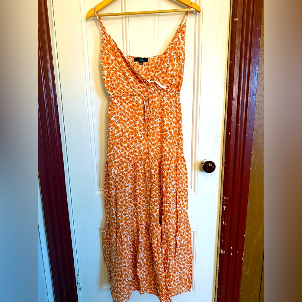 Lulus - Forever Blooming Orange Floral Print Tiered Maxi Dress